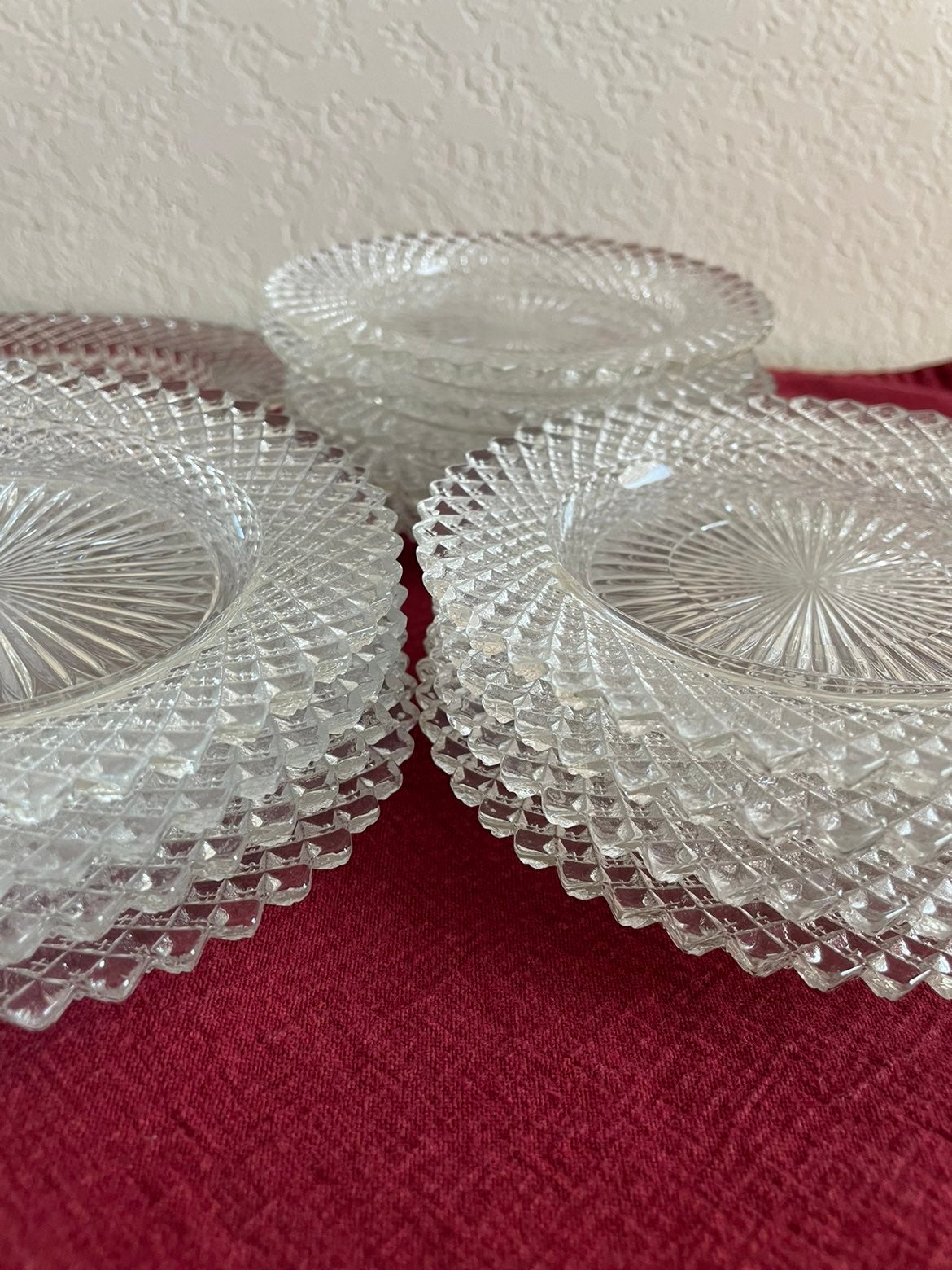 Miss America clear Anchor Hocking bread and butter plates (13) and relish dish