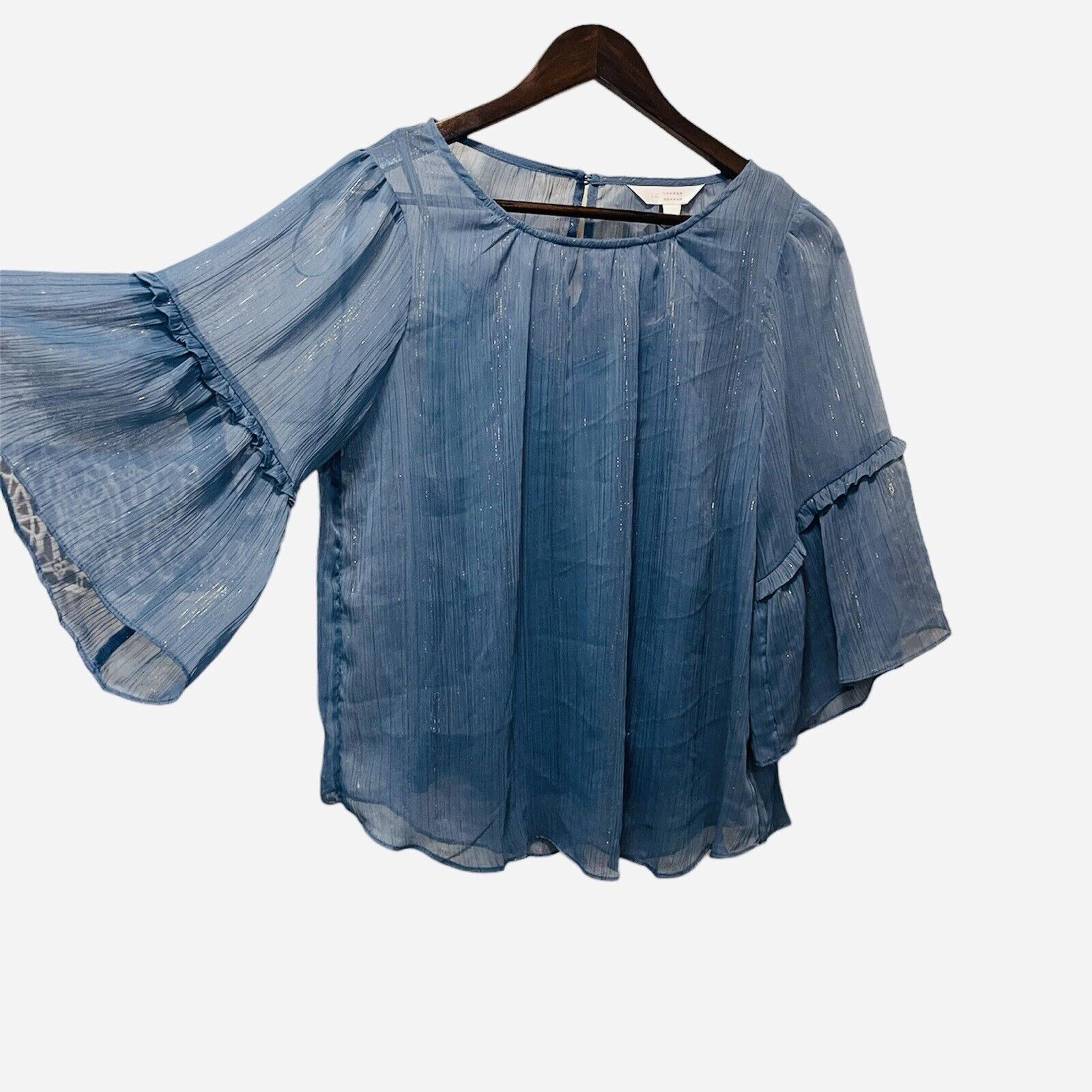 Lauren Conrad Periwinkle Blue Flutter Sleeve Blouse SZ S Sheer Peasant Fairycore