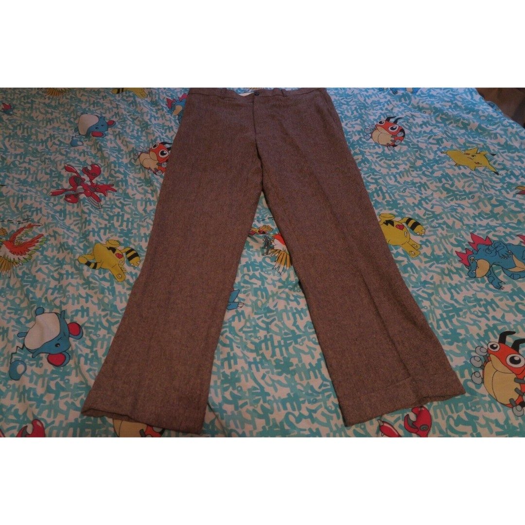 Perry Ellis Wool Rayon Pants Mens 34x30 Brown Pleated Cuffed Office Formal Work