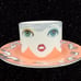 R. Toledo Nordstrom Pop Art TeaCup Saucer Multi Face Ceramic Cup Marked Set