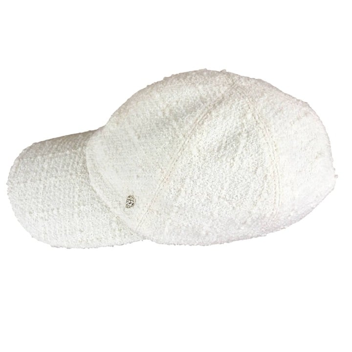 Helen Kaminski Wool Blend Boucle Fabric Woven Grid Baseball Hat Cream Ivory