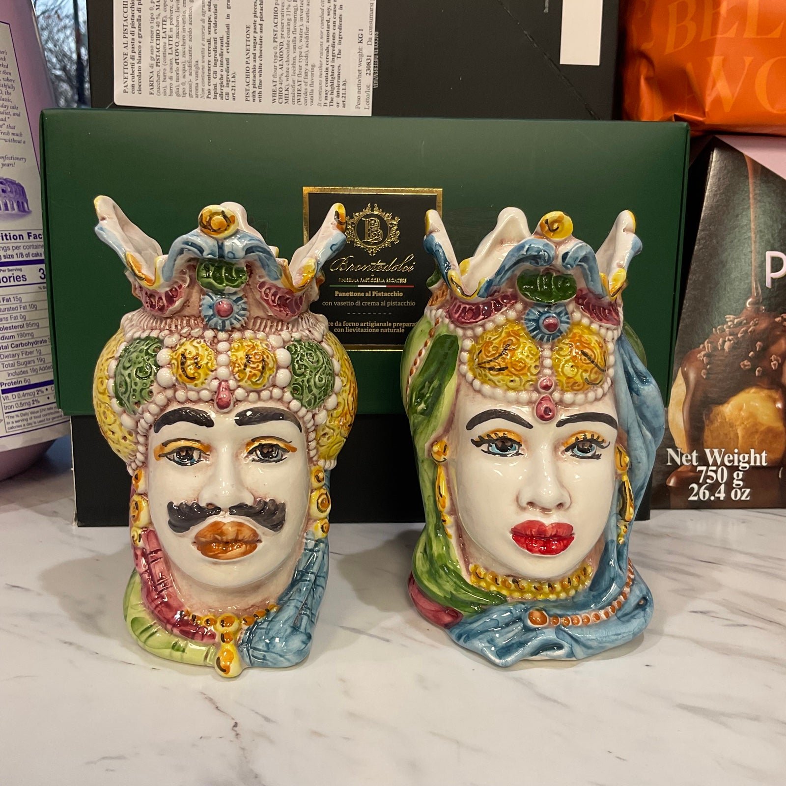 Couple Teste di Moro Classic detailed Crowns with jewels height 13cm SOLD!