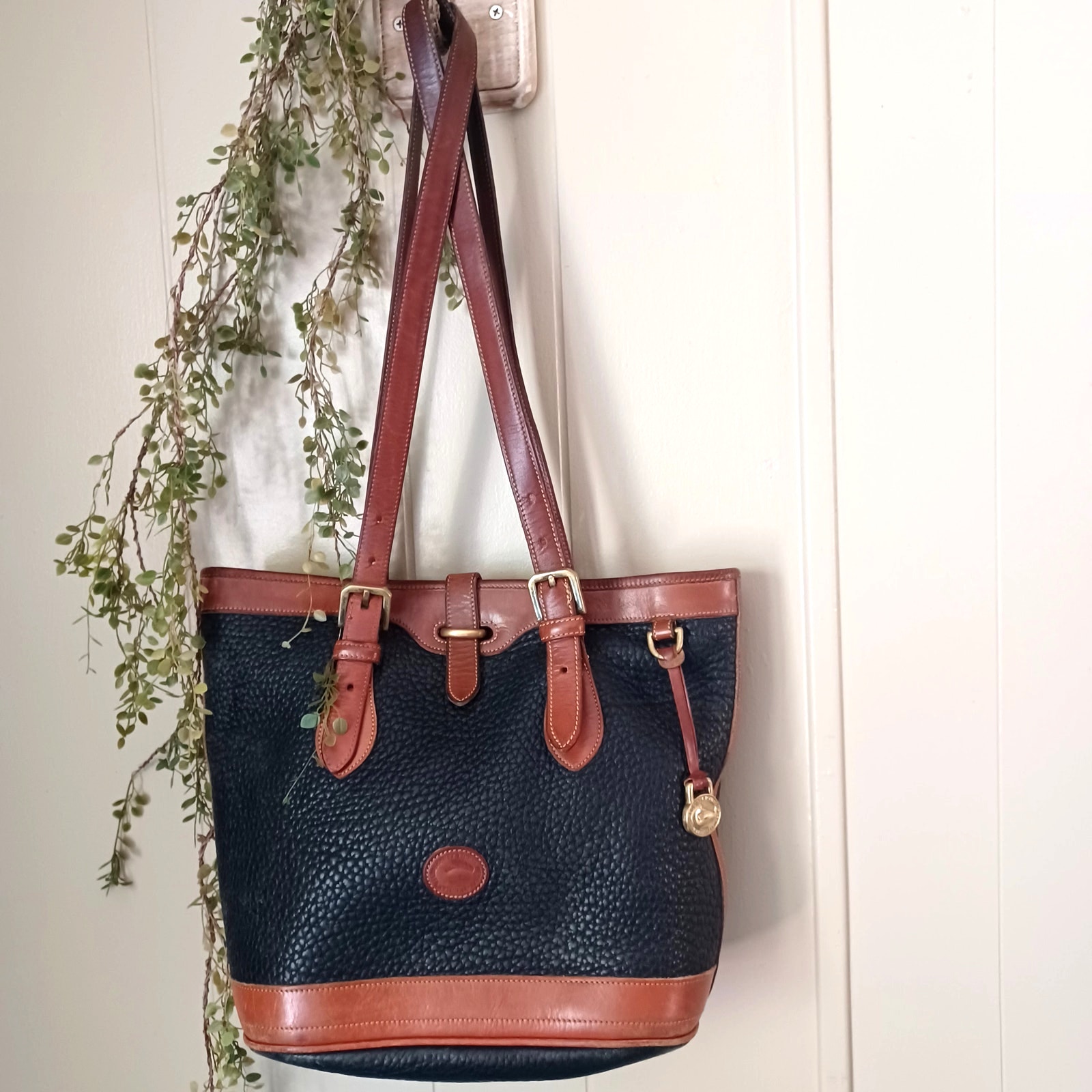 Dooney & Bourke Black Pebbled Leather Double Handles Tote Shoulder Bag