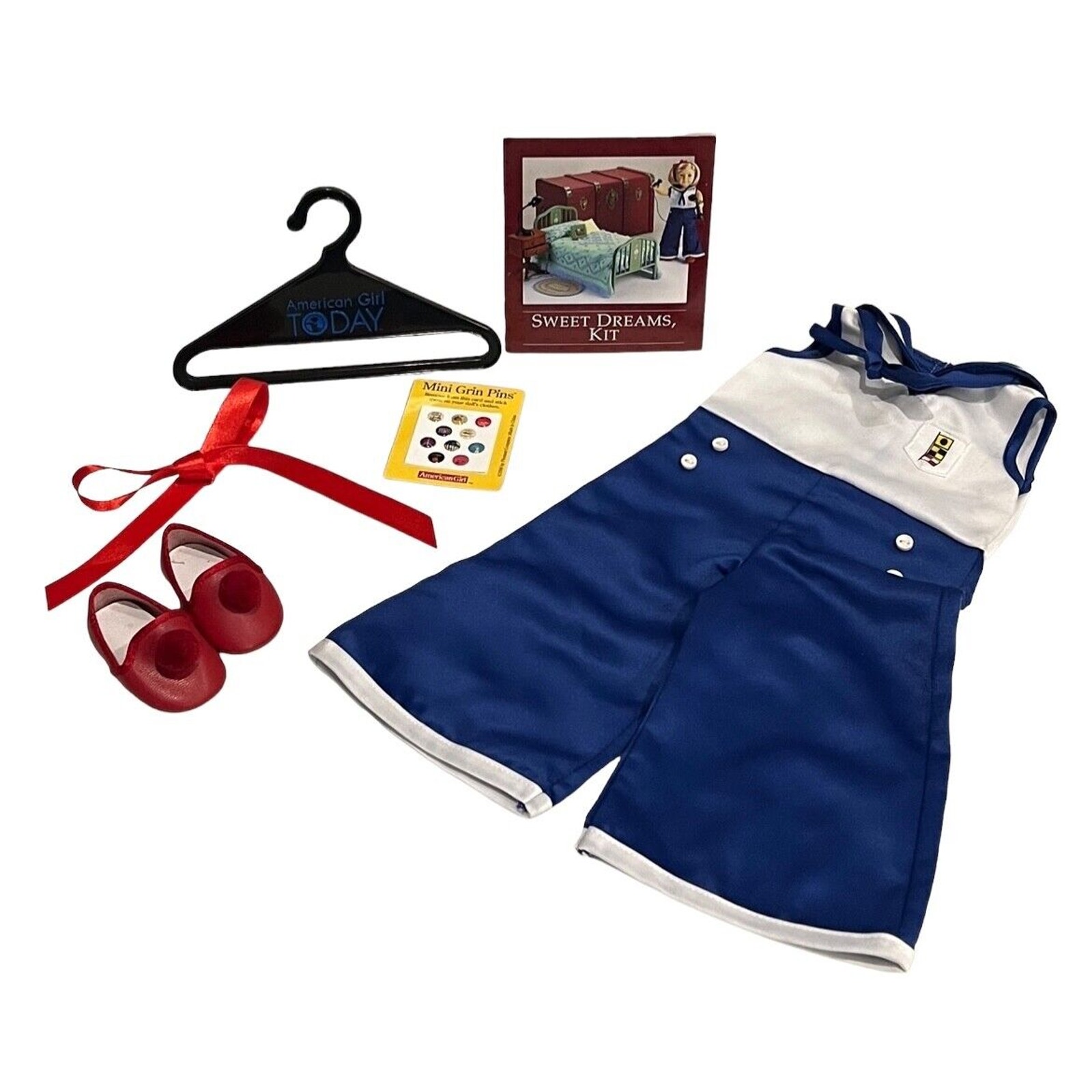 American Girl Doll Clothes KIT'S SAILOR BEACH PAJAMAS Shoes Hair Ribbon Grin Pin