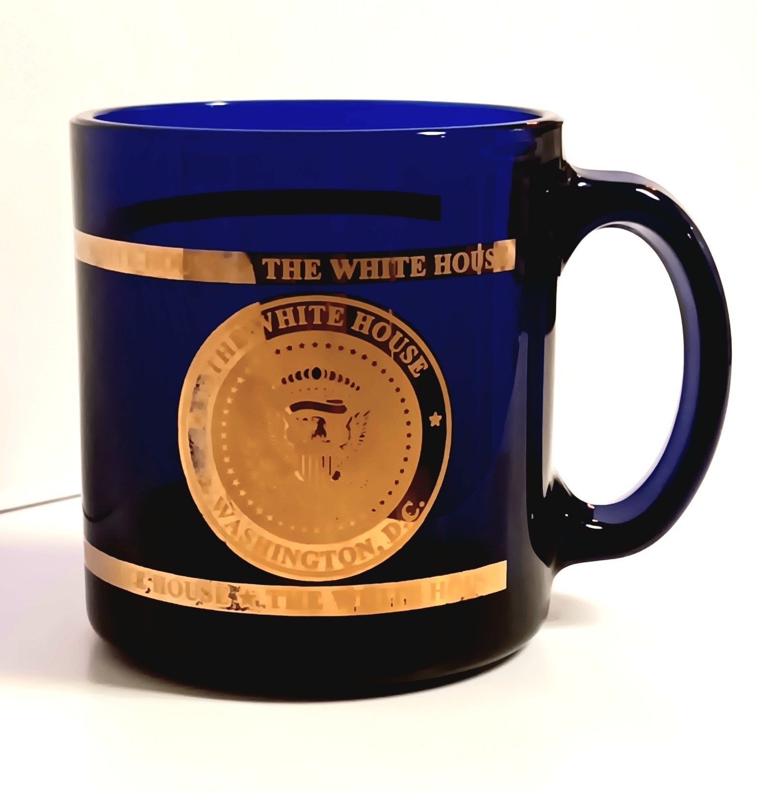 Vtg Libbey Cobalt Blue Glass The White House Gold Seal Eagle Coffee Cup 8-10 Oz