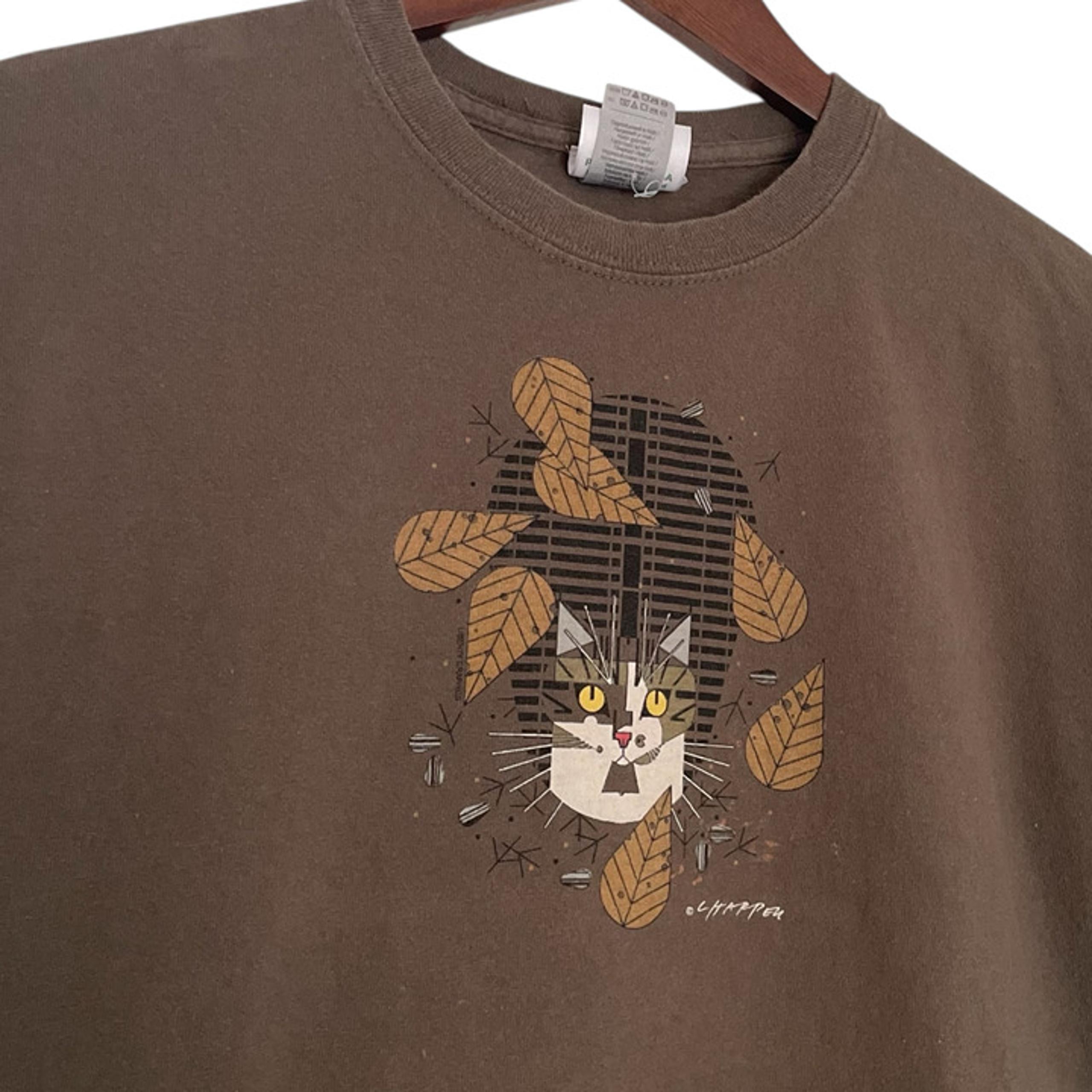 Liberty Graphics Cat Art T Shirt Medium M Olive Green Crewneck Top Maine