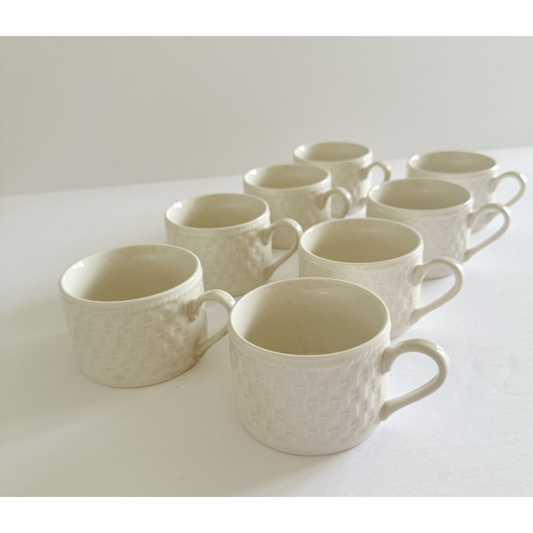 Oneida Westerly Basketweave White Demitasse Mugs Set of 8 Classic Coffee Cups