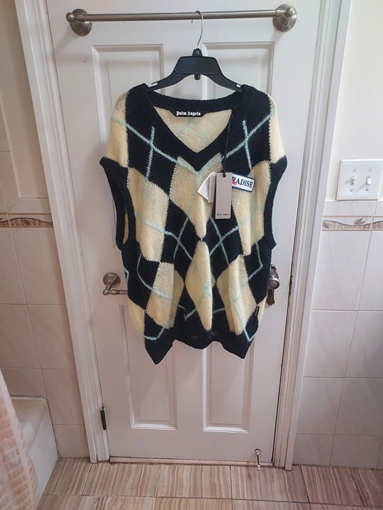 PALM ANGELS Yellow Navy Argyle MENS Vest
