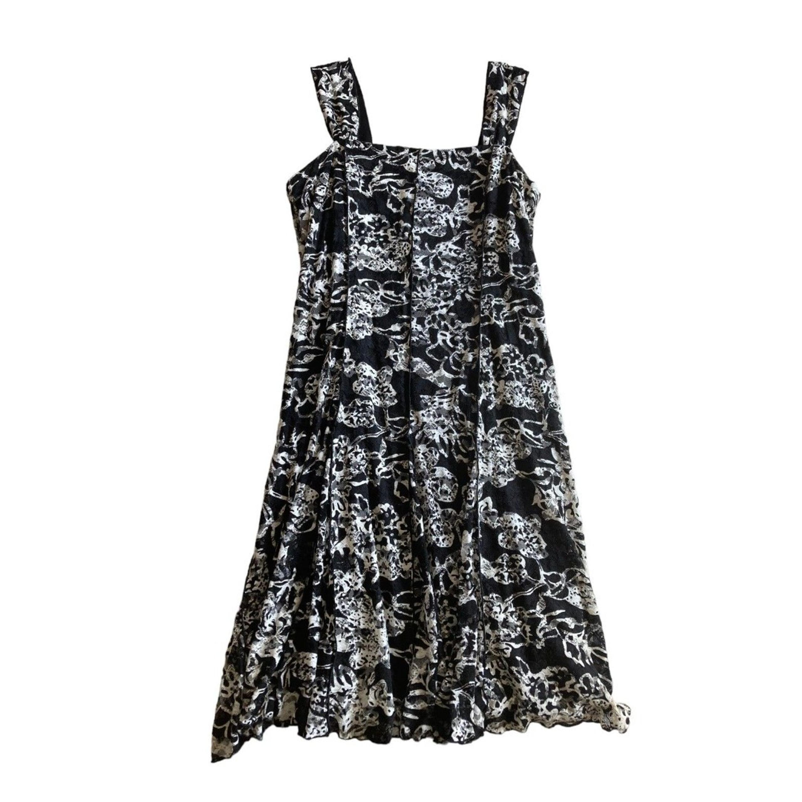 SL Fashions Womens Lace Overlay Midi Dress Size 18 Black White Floral Whimsygoth