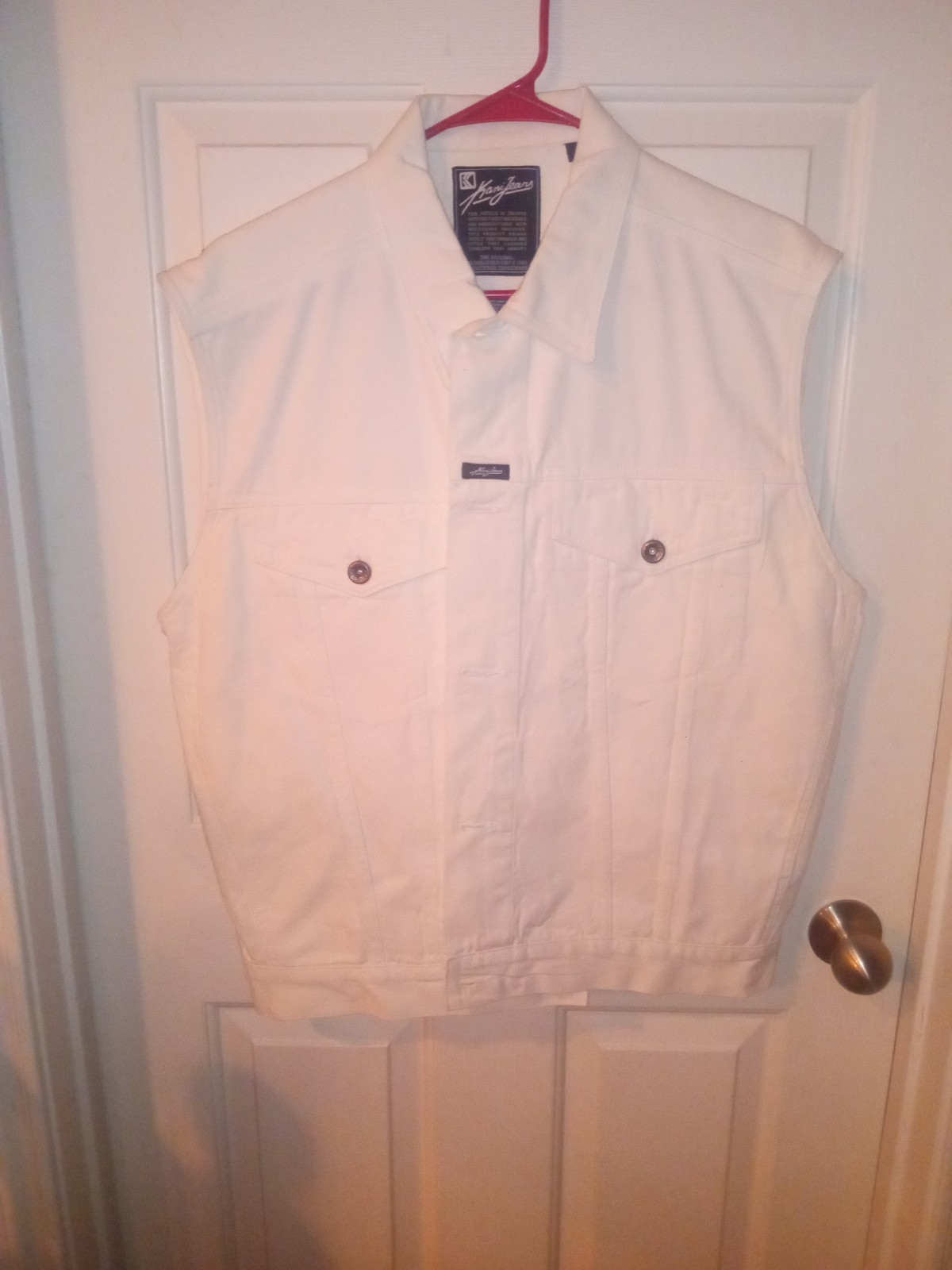 Vintage Karl Kani Jeans White Denim Jacket Vest Size XL
