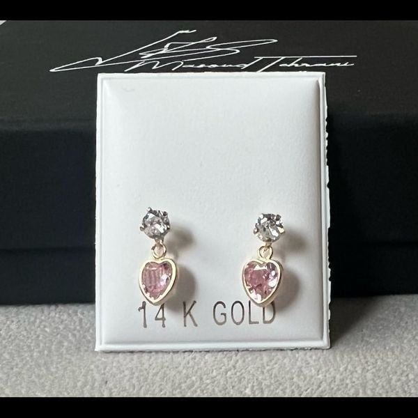 14k real gold pink heart stud earrings perfect gift