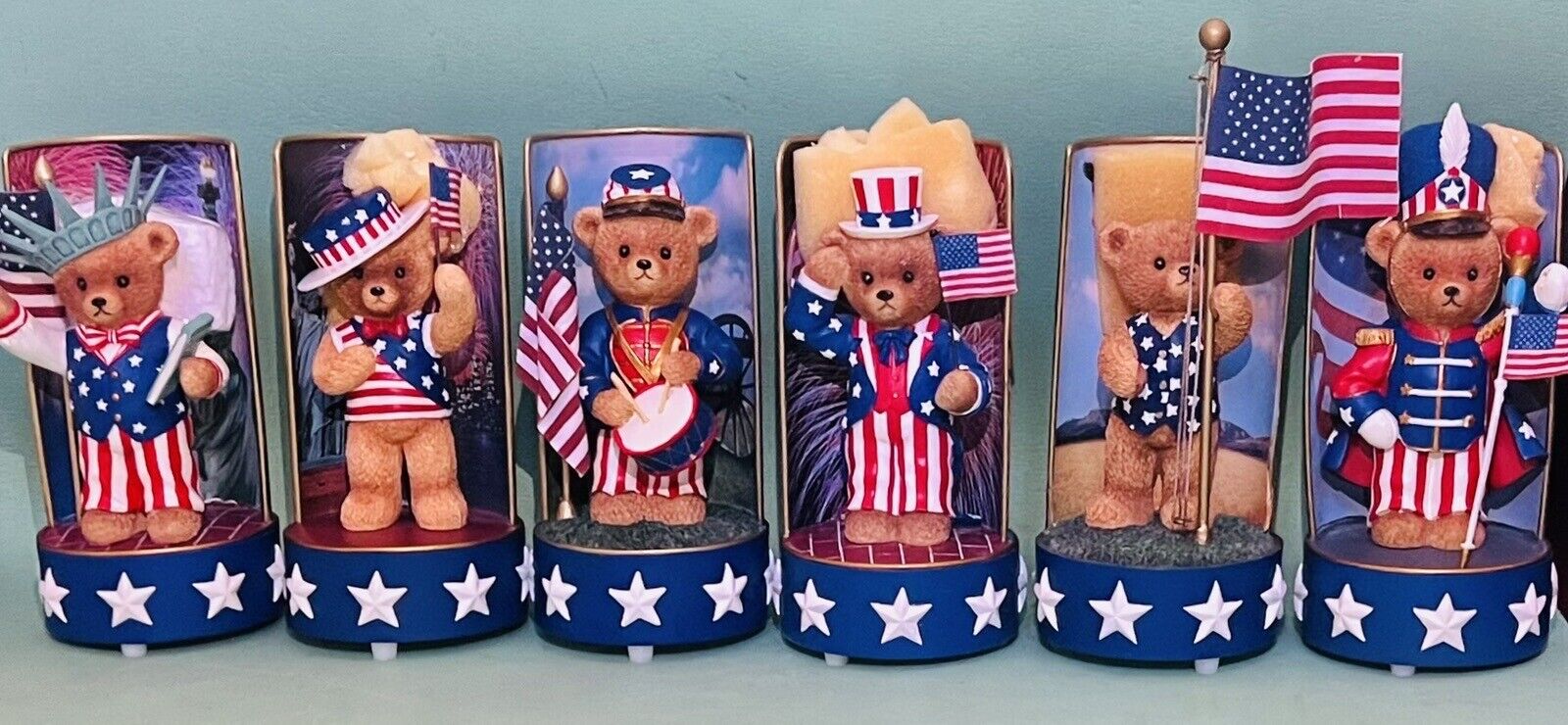 American Liberty Bear by Hamilton Collection Patriotic Musical Figure, Lot of 6