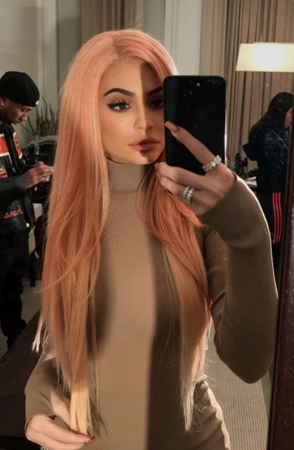 Pink rose gold straight lace front wig