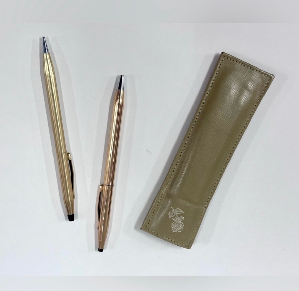 Cross Gold Lead Pen Pencil With Cowhide Leather Case Set Of 2