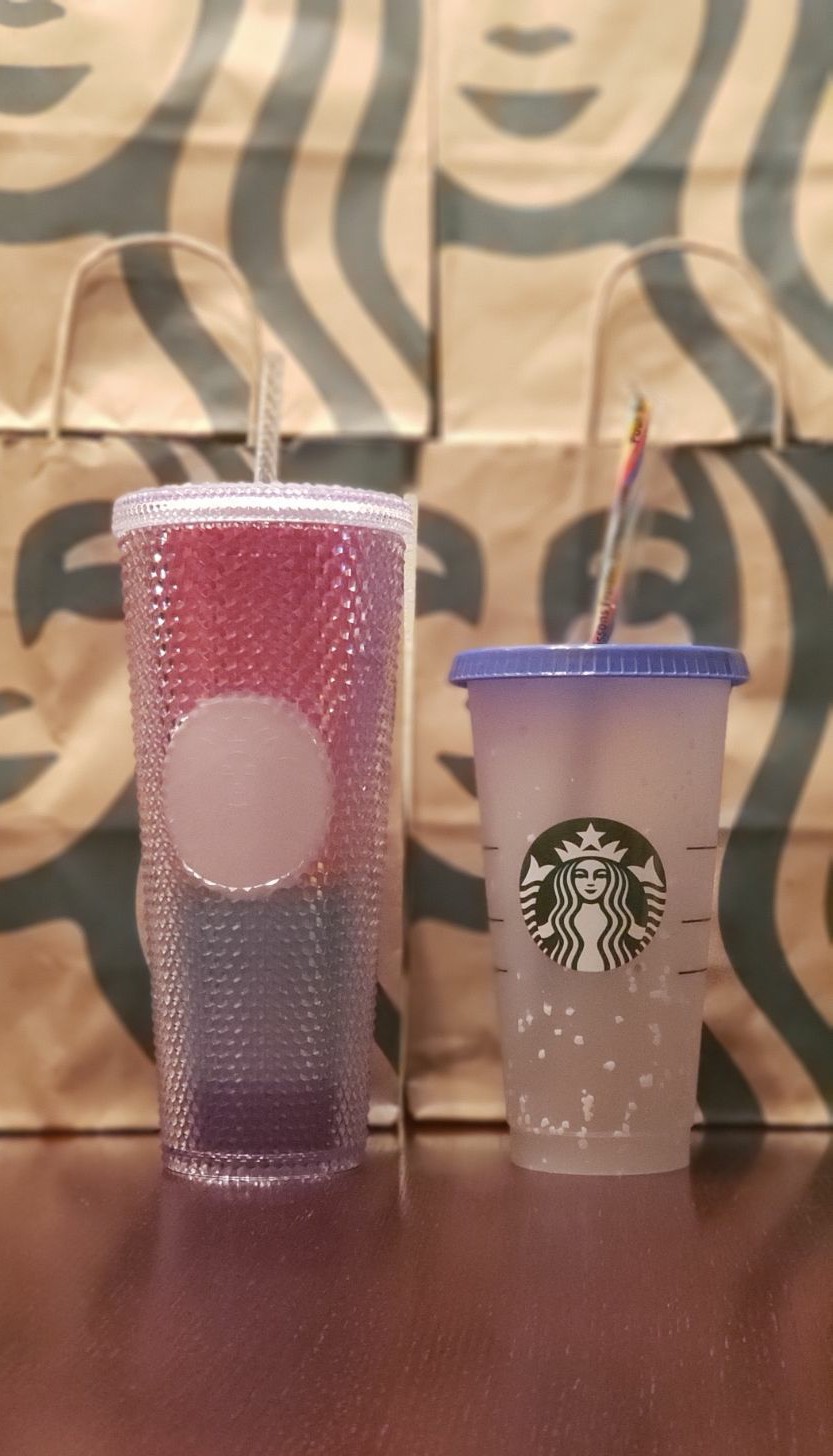 Starbucks Pride tumbler and Confetti cup