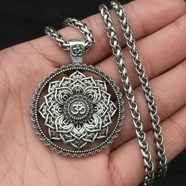 Lotus Mandala Flower Unisex Stainless Steel Pendant Necklace