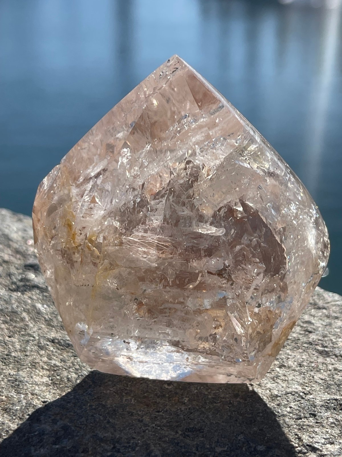Large Golden Healer Enhydro Quartz Crystal (RARE)