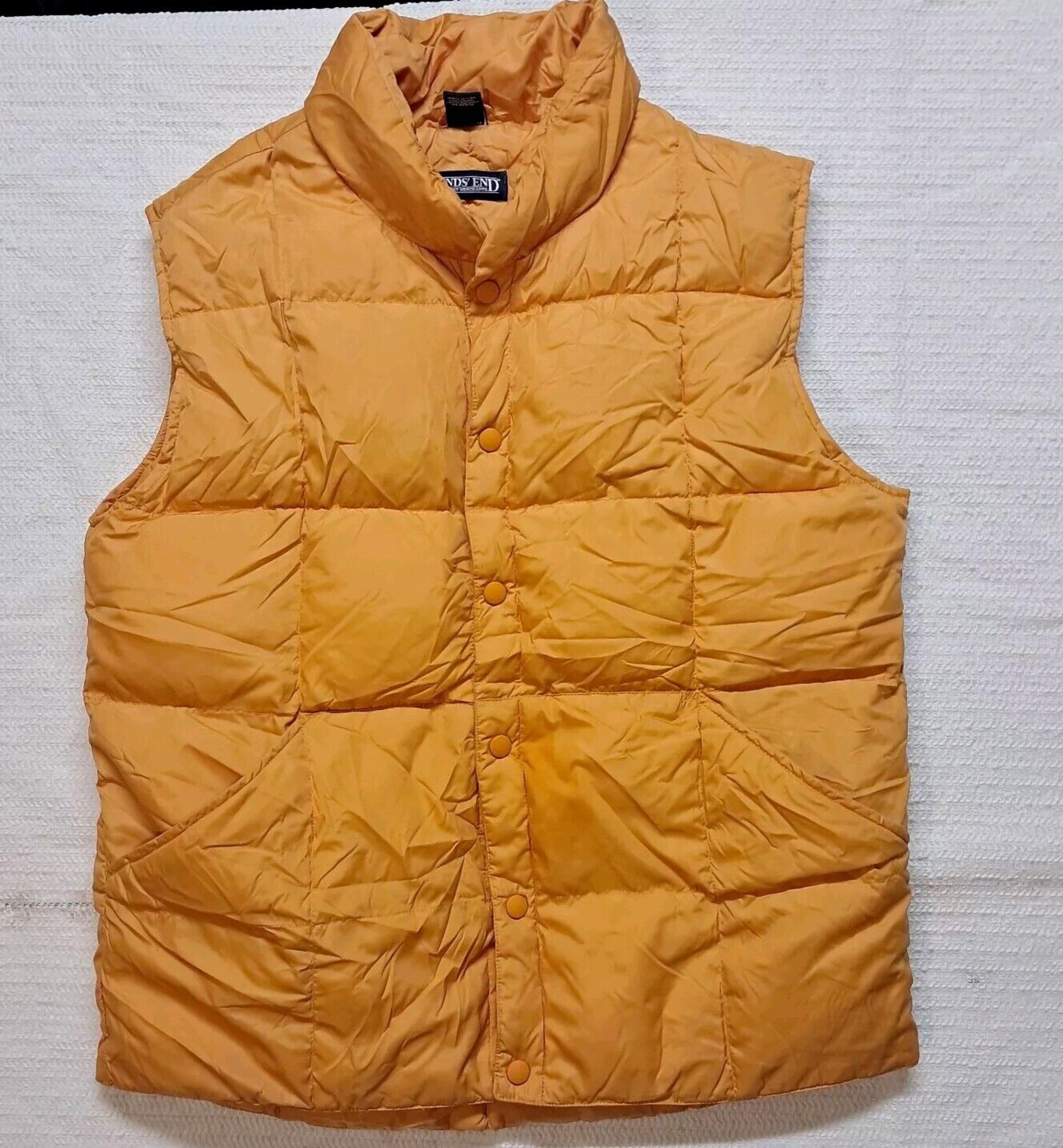 Lands End Puffer Vest Men's 40 Orange Down Filled Outdoors Quilted Full Zip