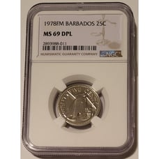 Barbados 1978 FM 25 Cents MS69 DPL Low Mintage