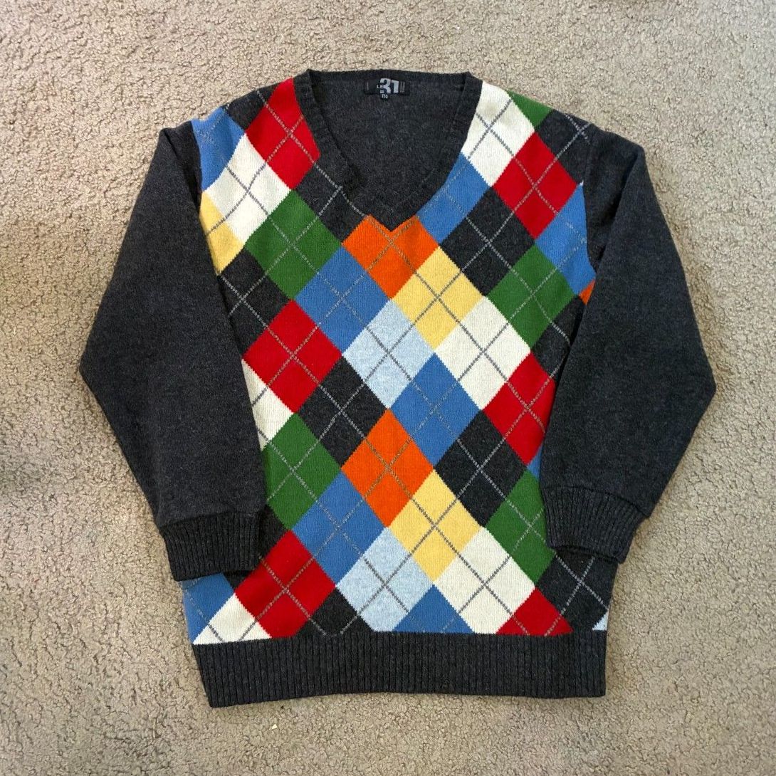 Argyle Pattern 100% Wool Vintage Sweater