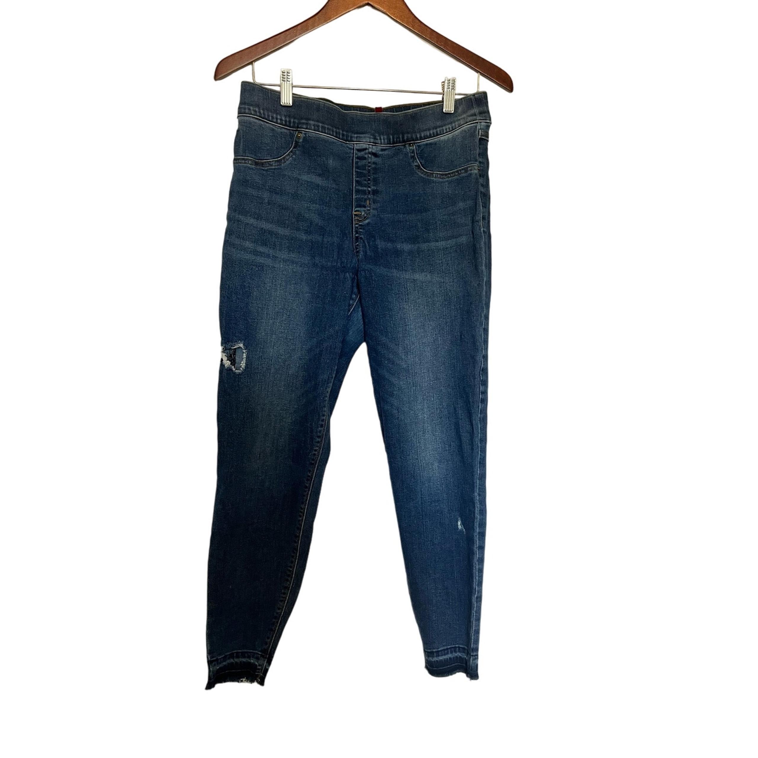 Spanx Distressed Jeggings Size L, Pull-On Elastic Waist Denim Shapewear Jeans
