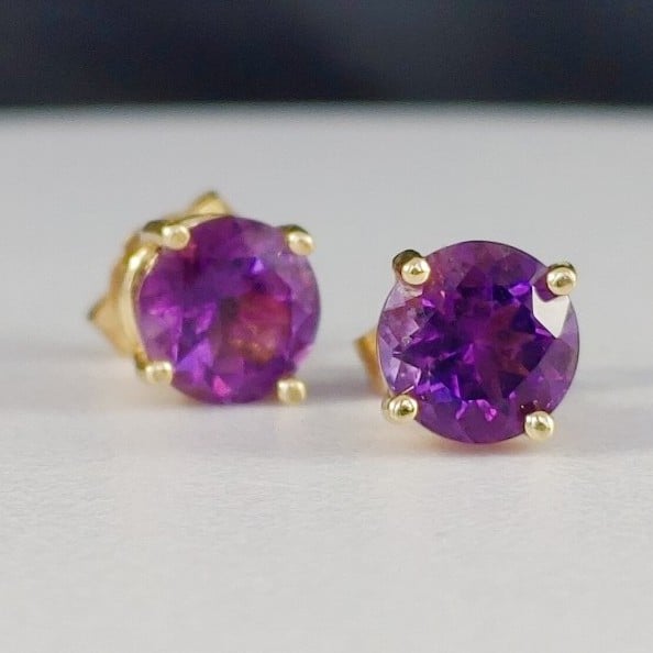 14K Round Amethyst Earrings