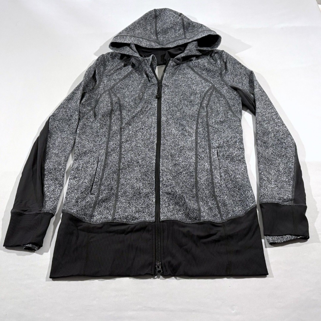 LULULEMON Daily Practice Jacket Womens Rio Mist White Black Deep Coal Top Sz 12