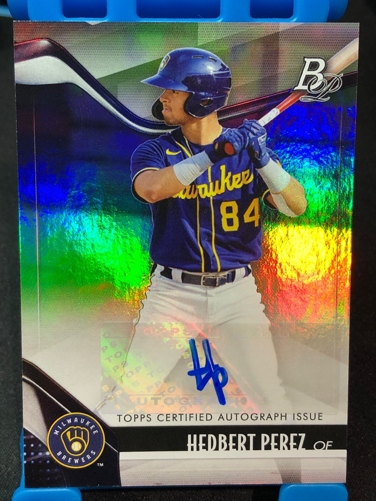 2021 Bowman Platinum HEDBERT PEREZ AUTO HOLO FOIL CARD NO. TOP-33.