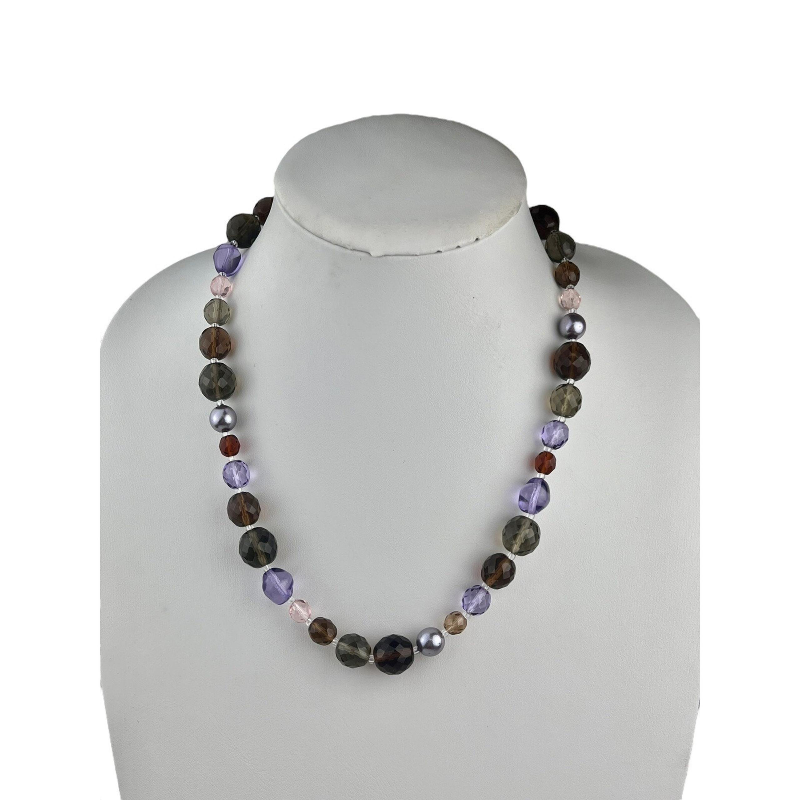 Joan Rivers Faceted Glass Beaded Necklace Smoky Brown Purple 20"