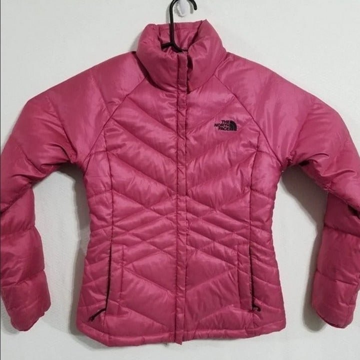 North Face Womens Small Pink Down Jacket Quilted Goose Feather Winter Ski Coat S