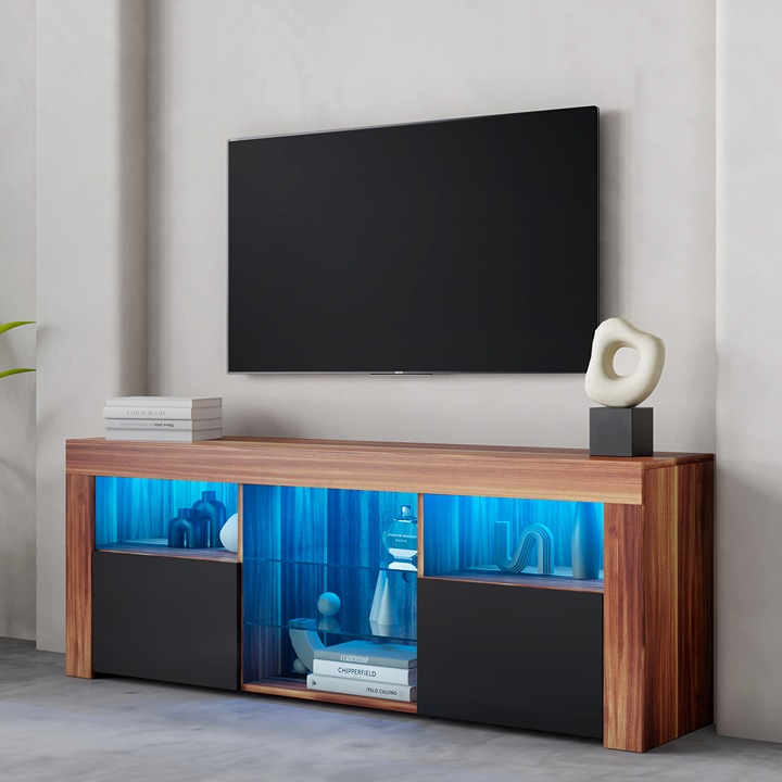 NEW Modern LED TV Stand for up to 65 inch TVs w/ Cabinet & Storage - Walnut