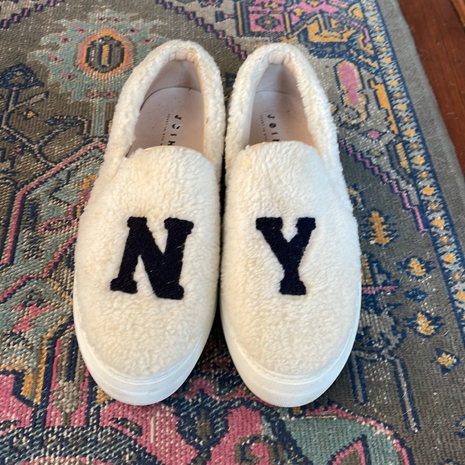 Joshua’s NY leather wool shearling plush slip on loafers sz 41