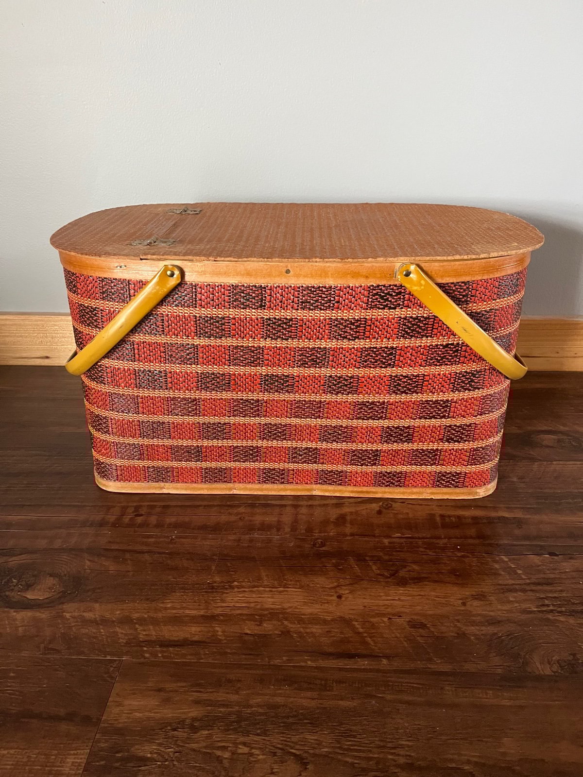 Vintage Checkered Picnic Basket