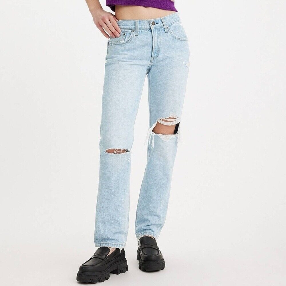 Levi's Premium Middy Straight Ripped Knees Light Wash Size 29