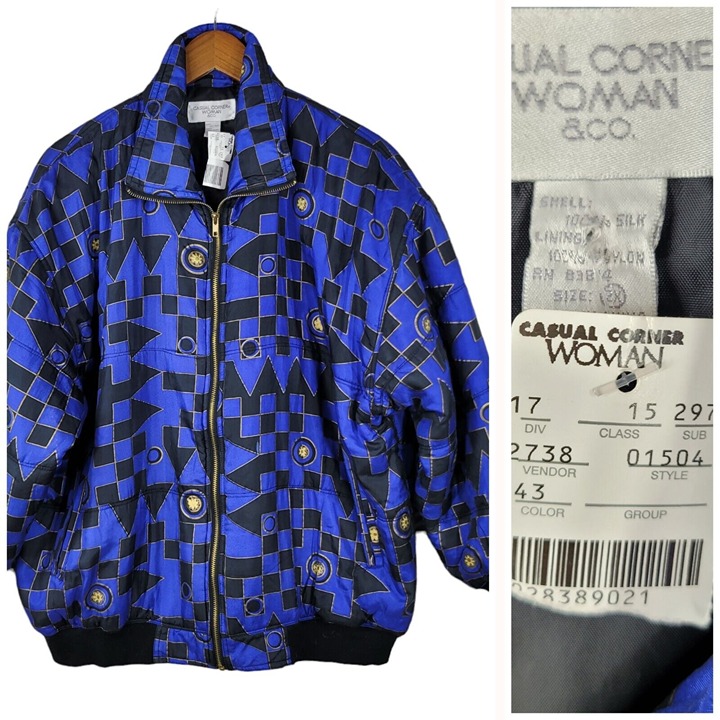 NEW Vintage Silk Satin Bomber Jacket Plus Size 2X 18/20 Coat Light weight Blue
