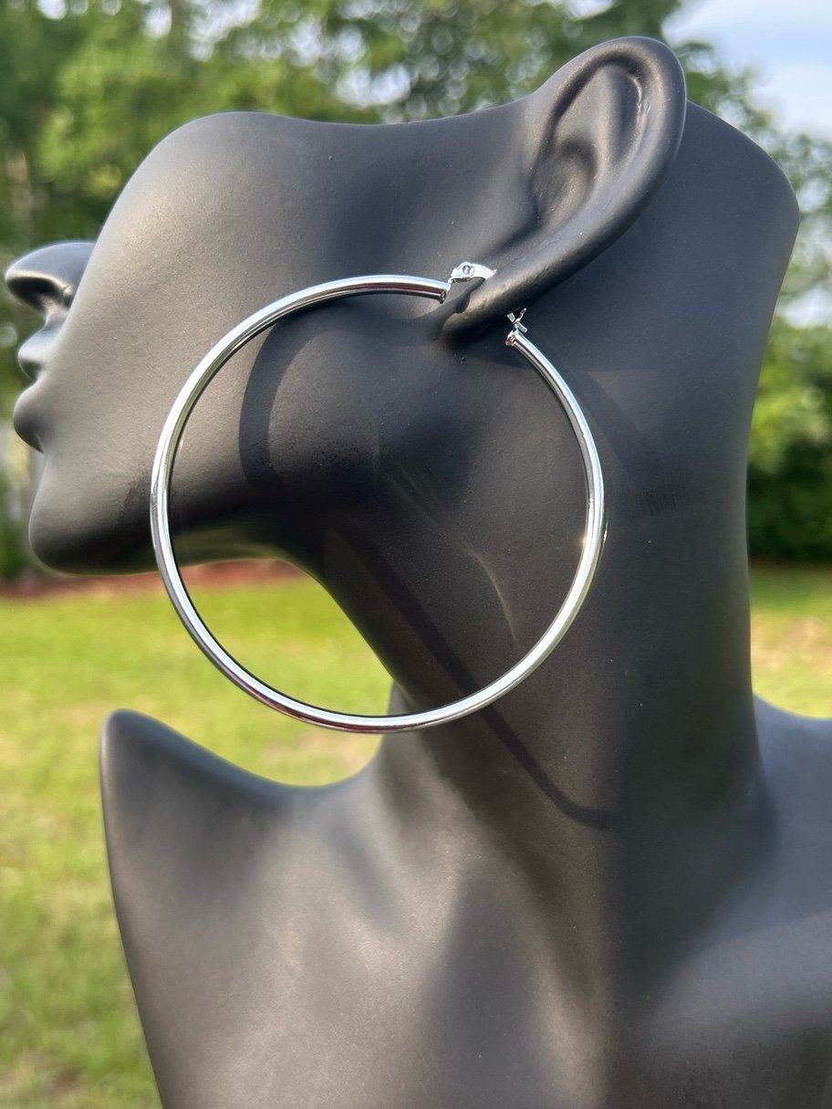 New white gold large hoop earrings