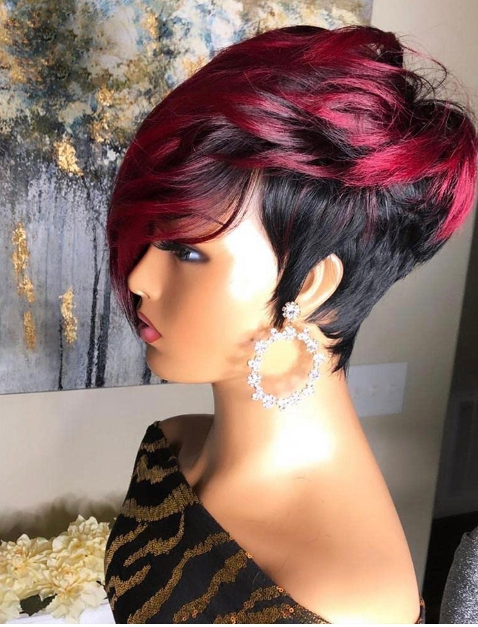 Short bob wig human hair wig for women burgundy pixie cut human hair wig