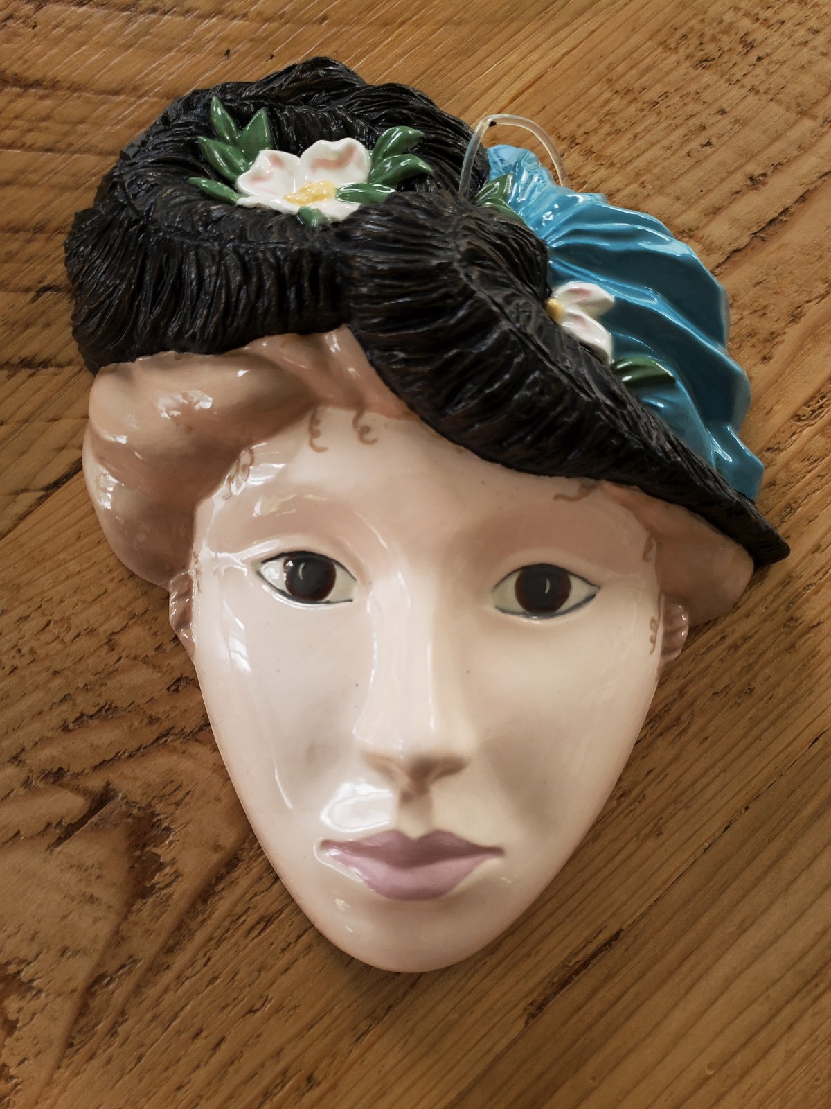 Vintage, Ceramic, Female Face, Woman in Hat, Artist Piece,Studio Art.