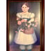 Folk Art Print-Girl With Flowers-Framed-30x20 in-Vintage-Colonial-1800s Portrait