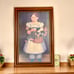 Folk Art Print-Girl With Flowers-Framed-30x20 in-Vintage-Colonial-1800s Portrait