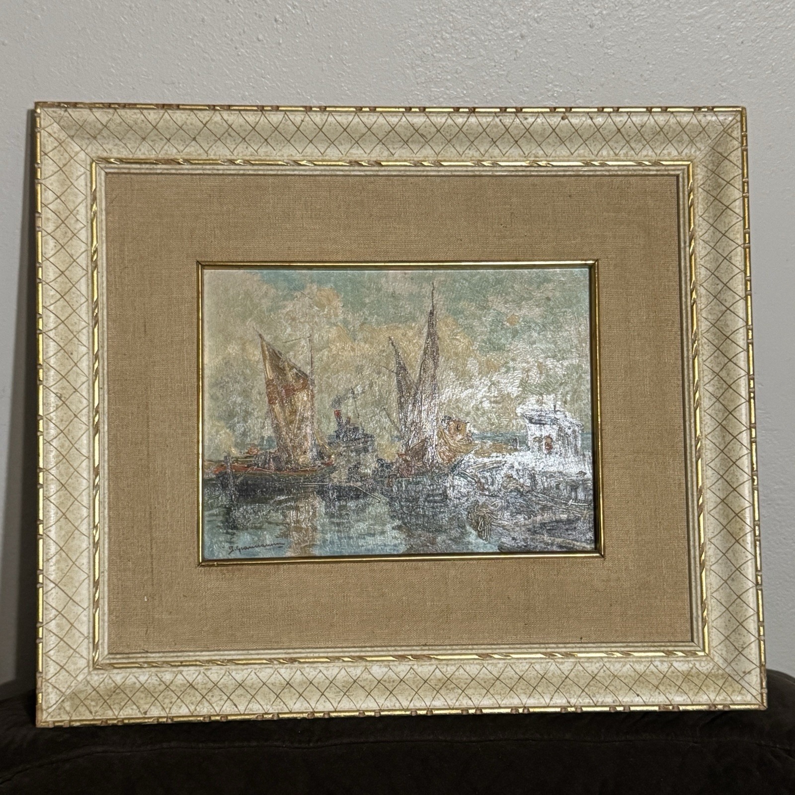ILIO GIANNACCINI Original Painting Italian Impressionist Pescatori a Fiumicino