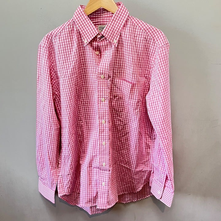 NEW Gitman Bros Pink Gingham Button-Down Shirt L Cotton Made In USA