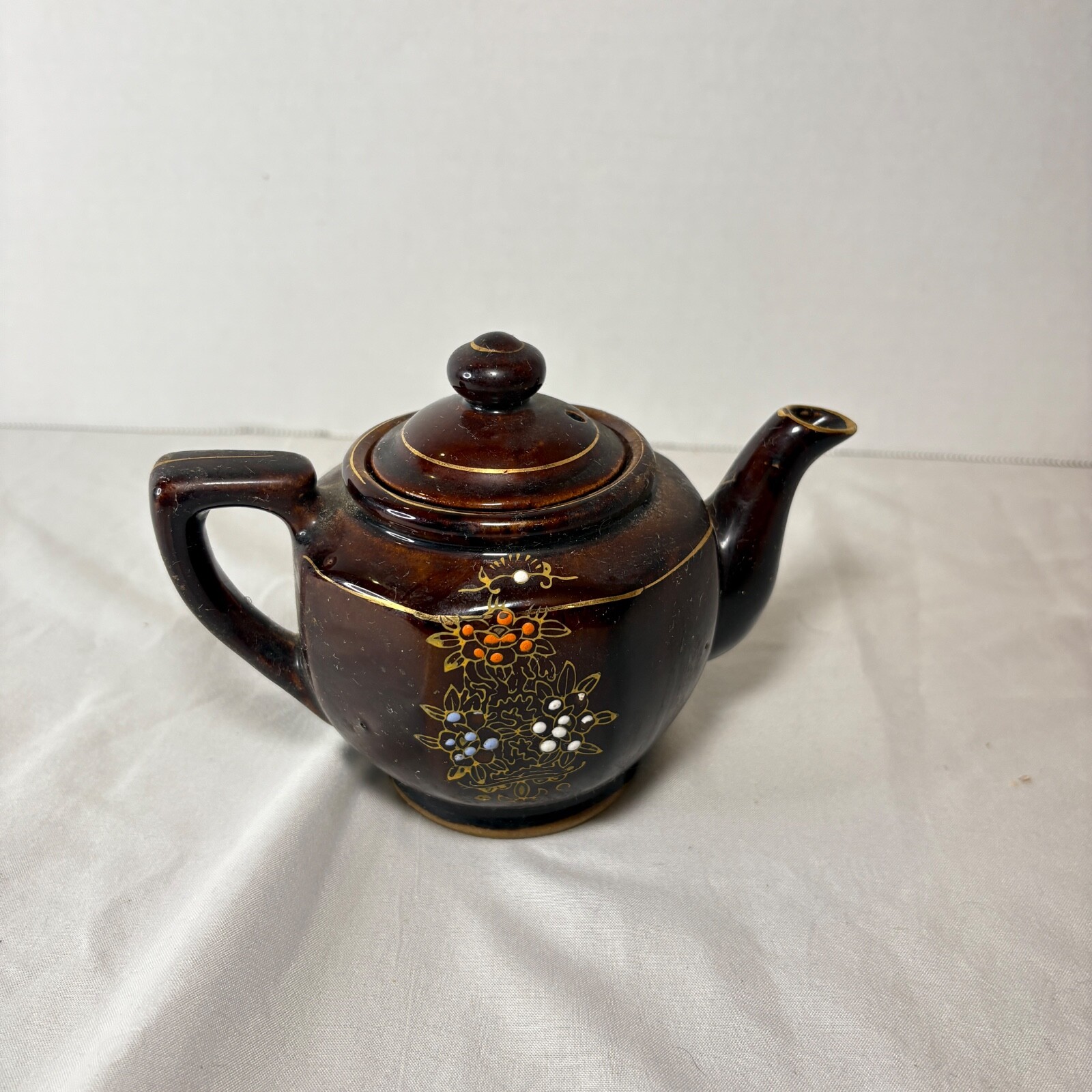 Vintage Japanese Moriage Teapot Brown/Gold Handpainted Floral Design JAPAN