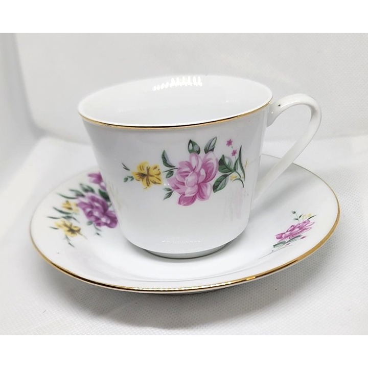 Rare Vintage Pink Floral Gold Trim Collectible Teacup and Saucer Set