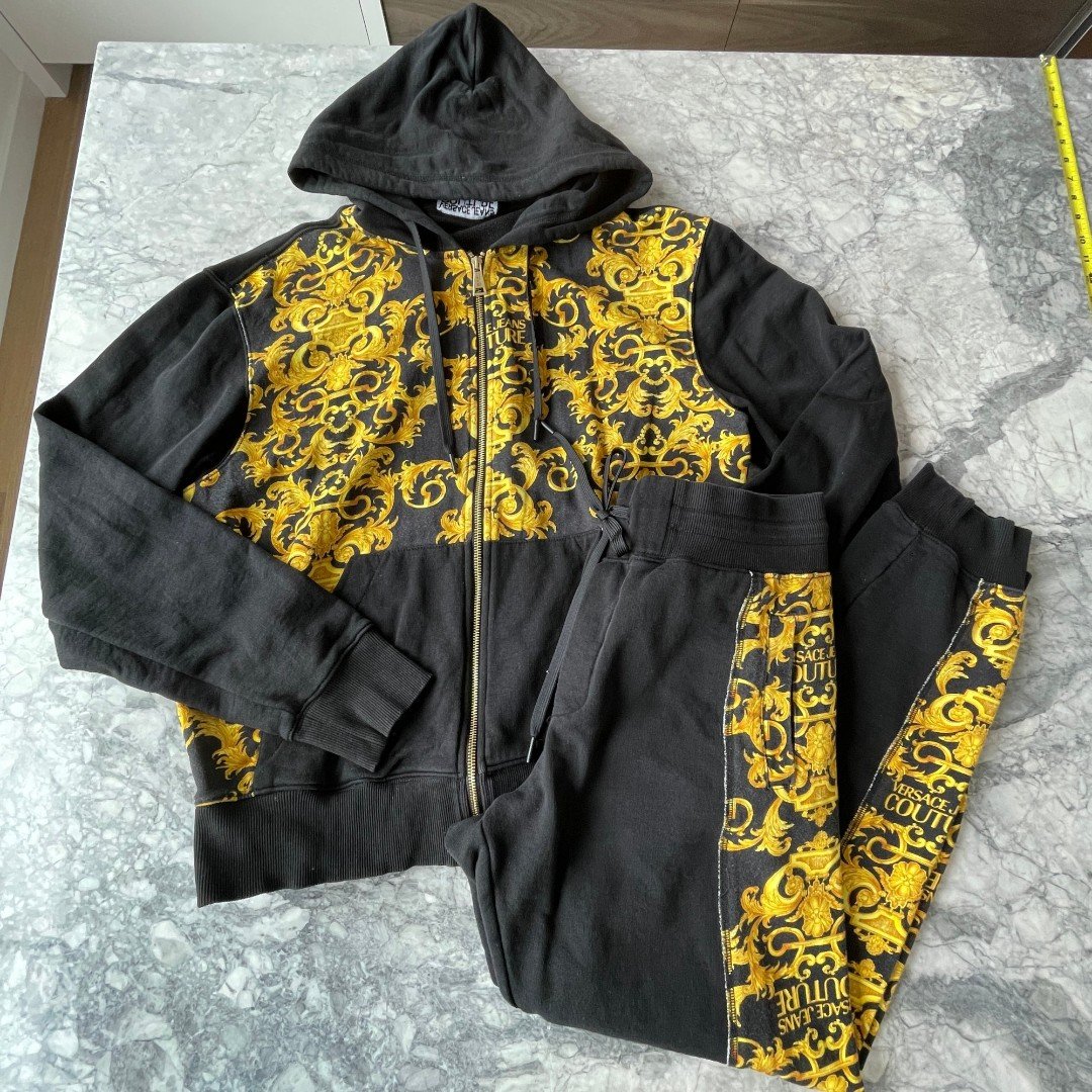 Versace Jeans Couture Hoodie and Sweat Pants Set Black Gold Large