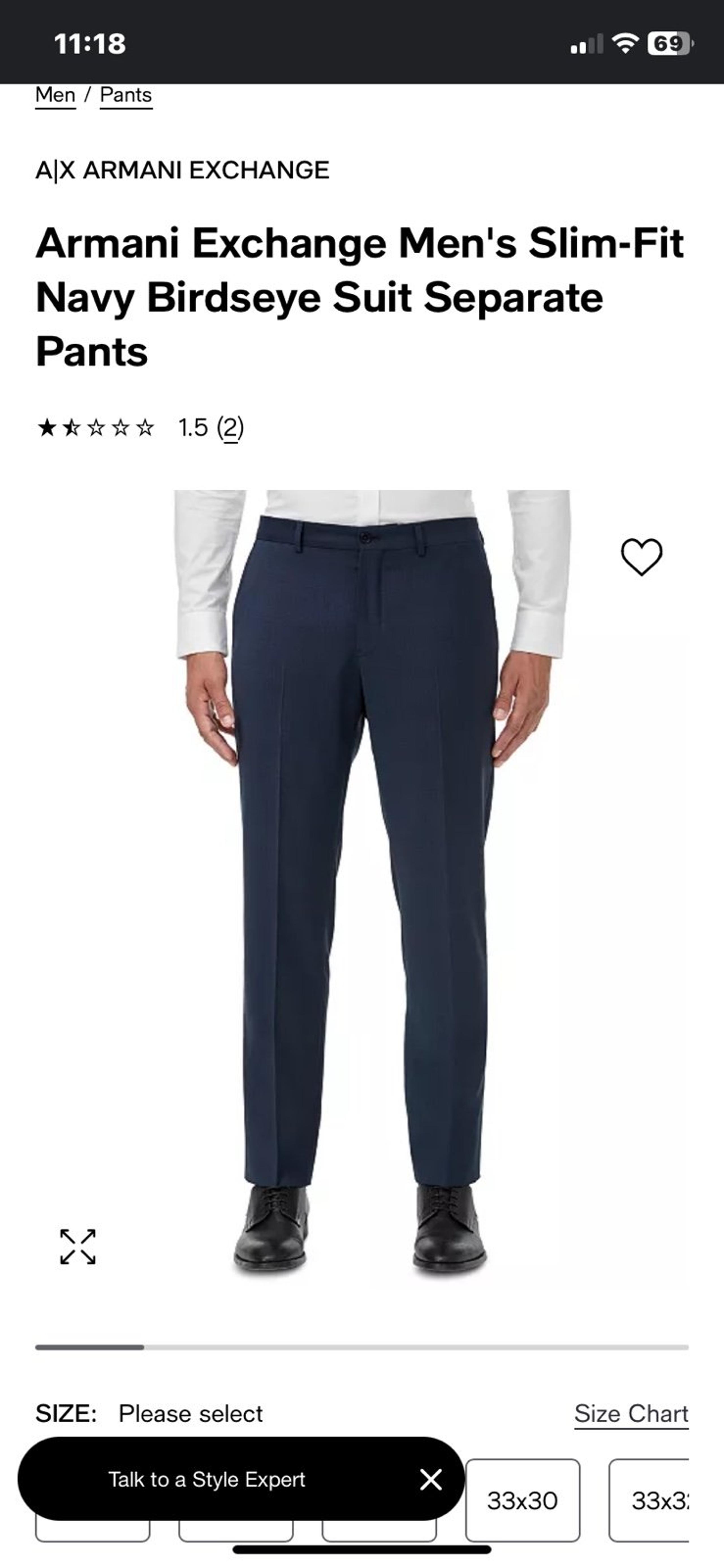 Armani Exchange Men’s Navy Dress Pants suit separates 32W NWT