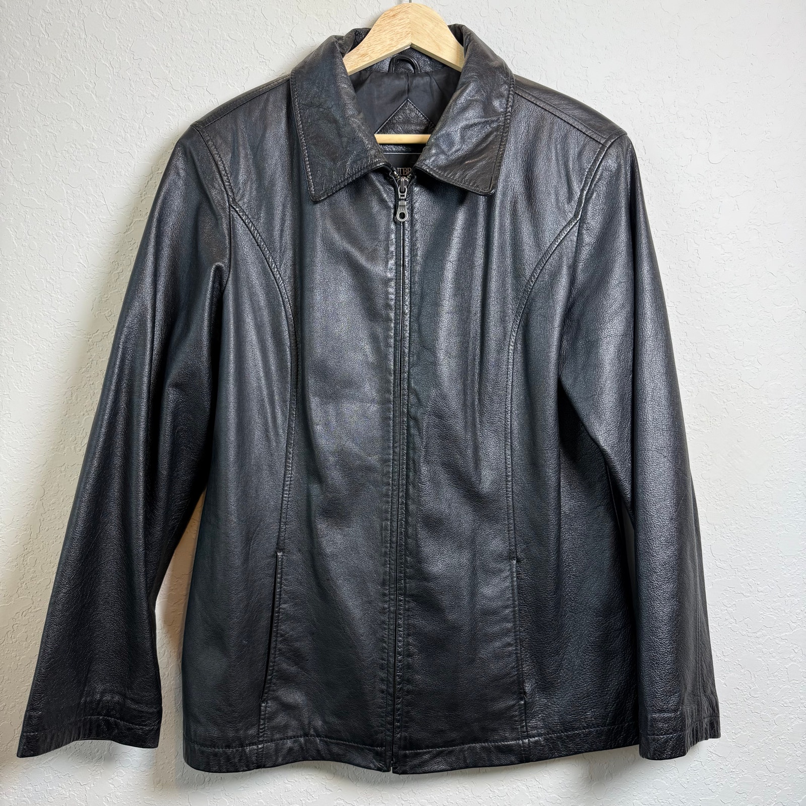Women's Outbrook Black Leather Zip Front Jacket Size M