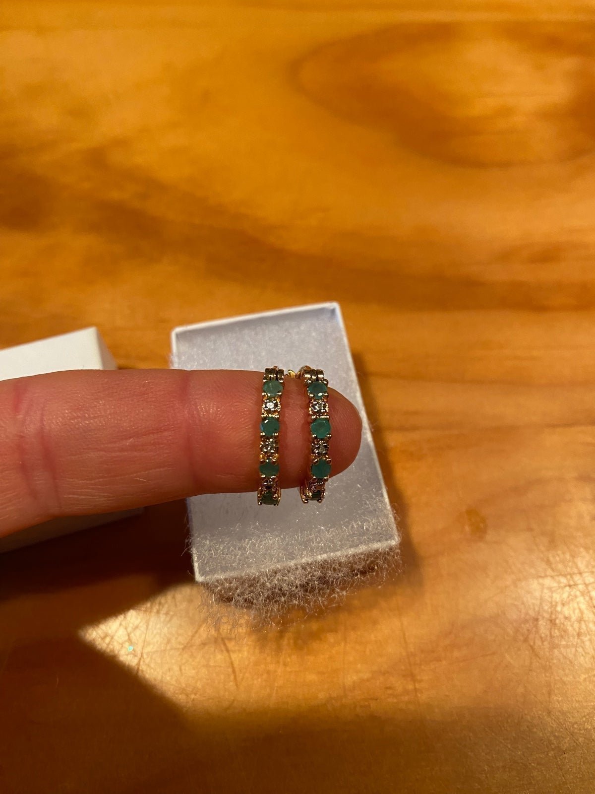 Gold Plated Sterling Emerald Diamond Hoop Earrings NIB