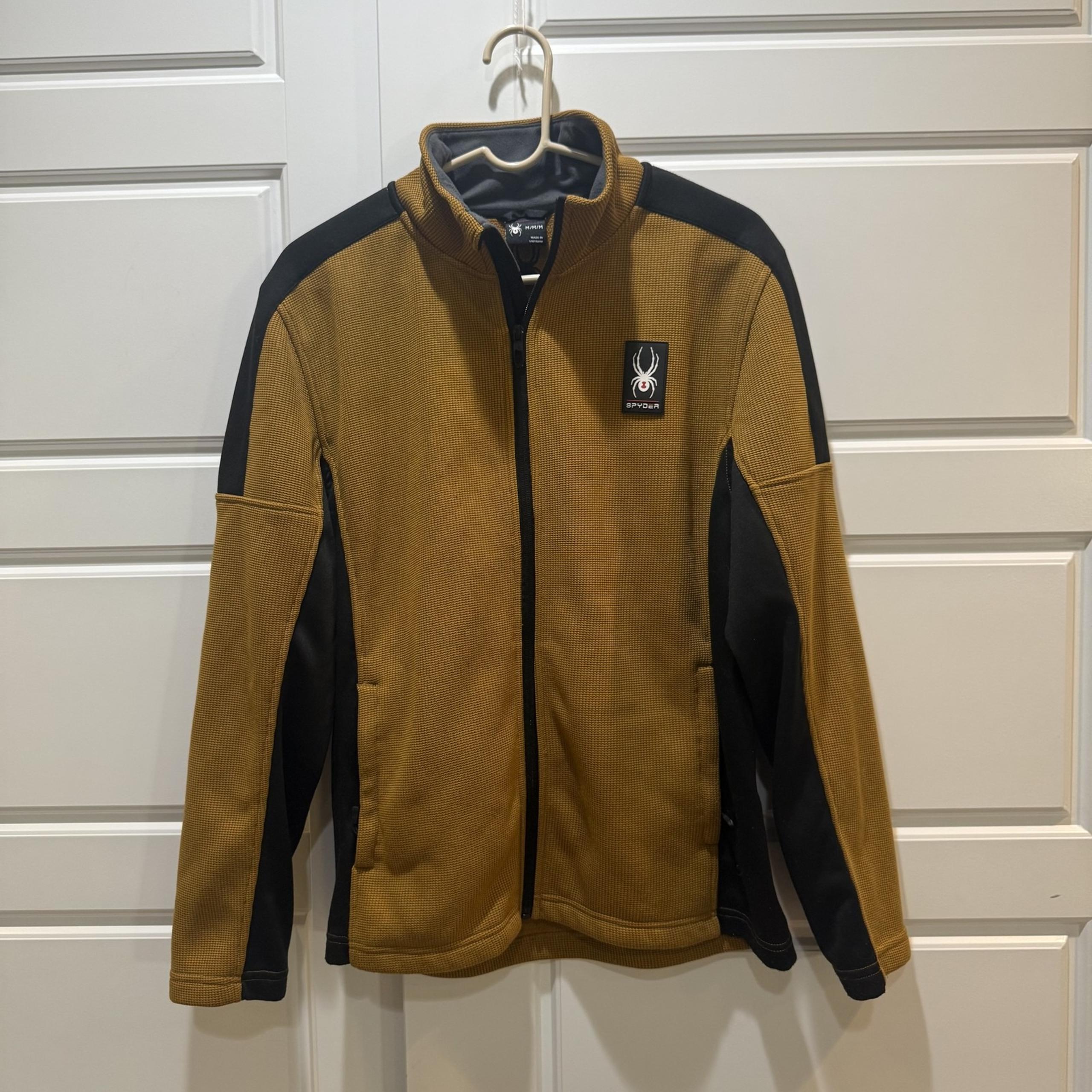 Spyder Jacket Mens Medium Brown Black Full Zip Athletic Fleece Pullover Outdoor