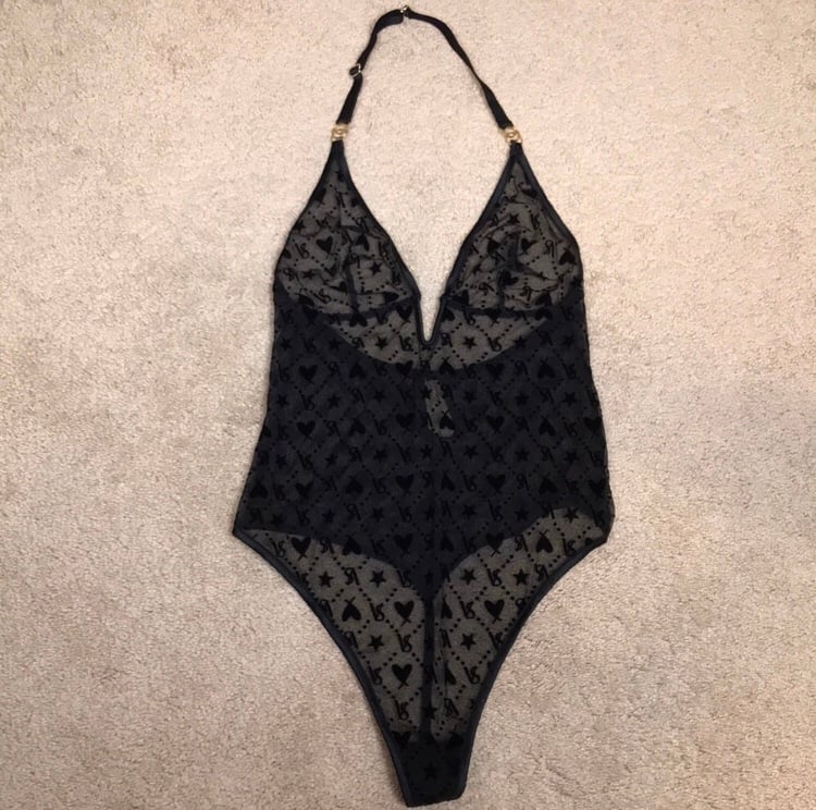 Victoria’s Secret Women’s Sheer VS Heart Patterned Halter Teddy Thong Lingerie